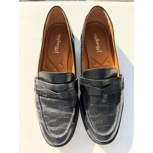 J.McLaughlin Concetta Penny Loafer Size 7 Black Croc Embossed Leather EXCELLENT!